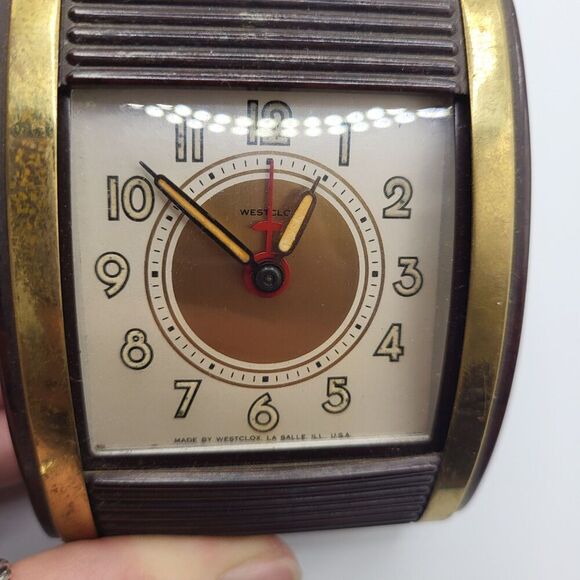 Vtg Westclox Keywound Travel Alarm Clock Roll Top Art Deco For Parts - Picture 2 of 8